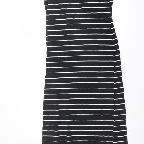 Zanzea Womens Black Striped Polyester Maxi Size 10 Scoop Neck Pullover