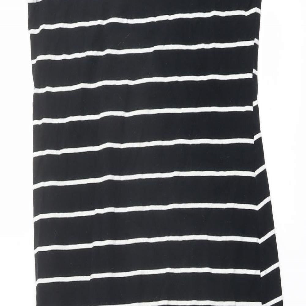 Zanzea Womens Black Striped Polyester Maxi Size 10 Scoop Neck Pullover
