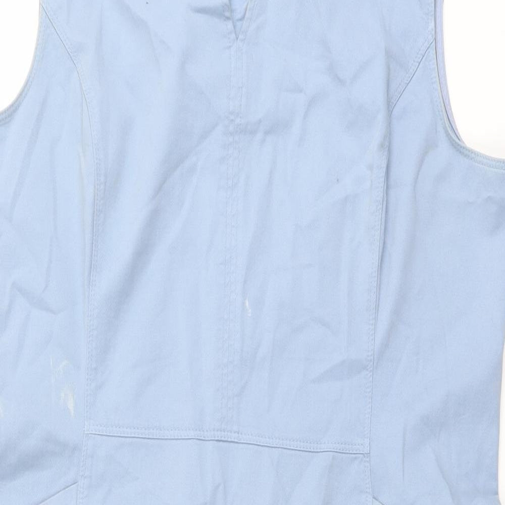 Laura Ashley Womens Blue Cotton Shift Size 18 V-Neck Zip