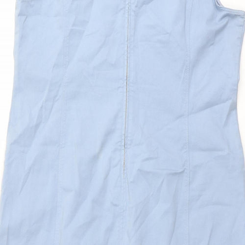 Laura Ashley Womens Blue Cotton Shift Size 18 V-Neck Zip