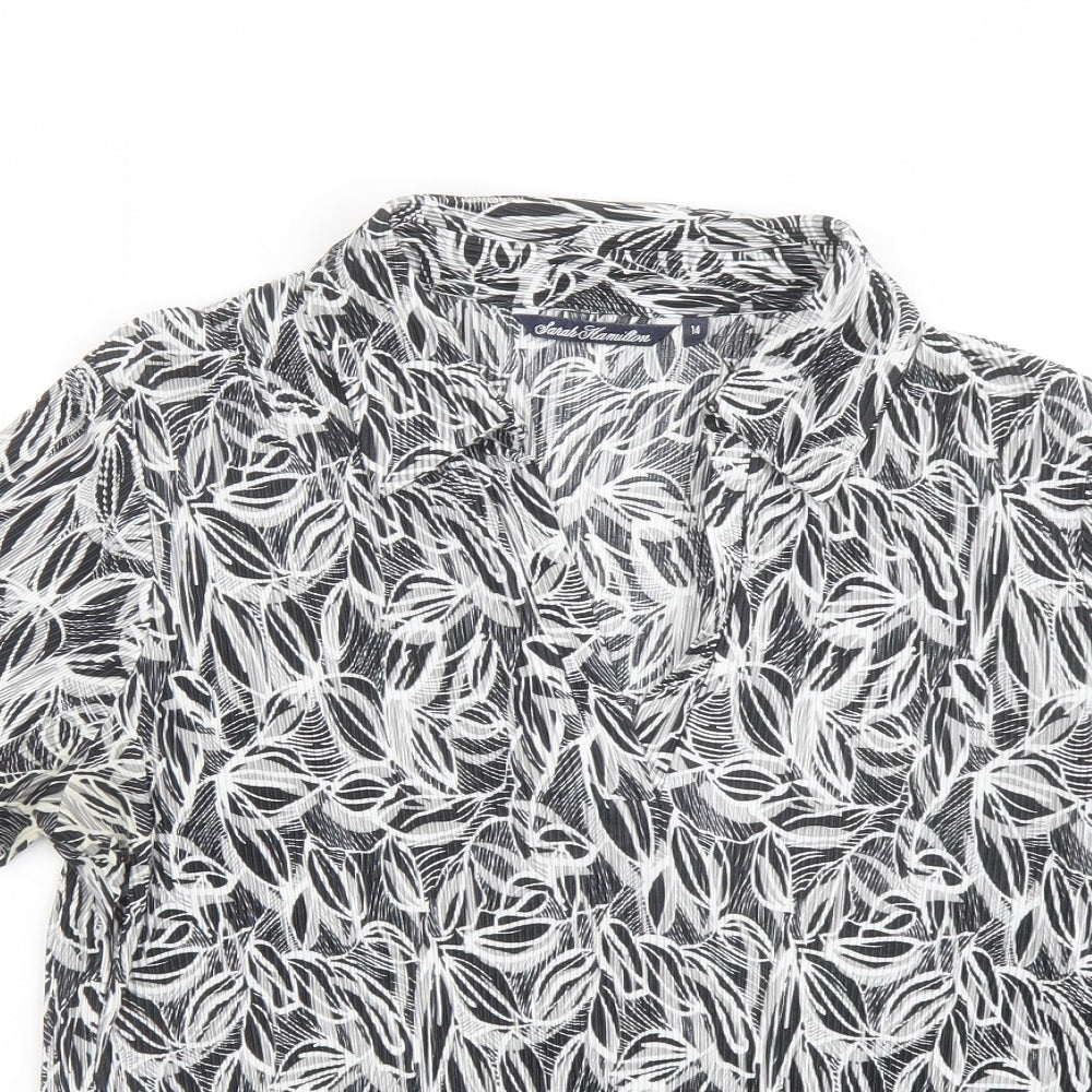 Sarah Hamilton Womens Black Geometric Polyester Basic T-Shirt Size 14 Collared