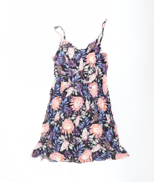 H&M Womens Multicoloured Floral Viscose Slip Dress Size 10 Scoop Neck Pullover