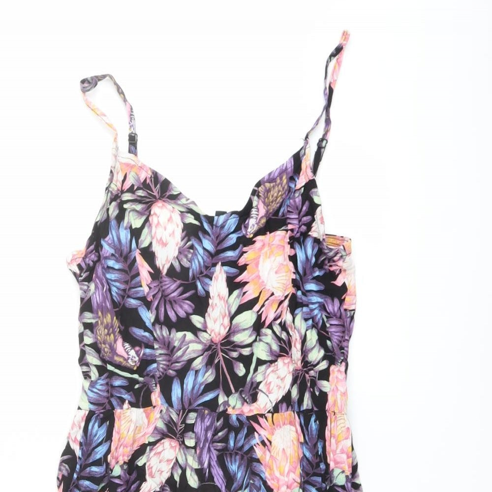 H&M Womens Multicoloured Floral Viscose Slip Dress Size 10 Scoop Neck Pullover