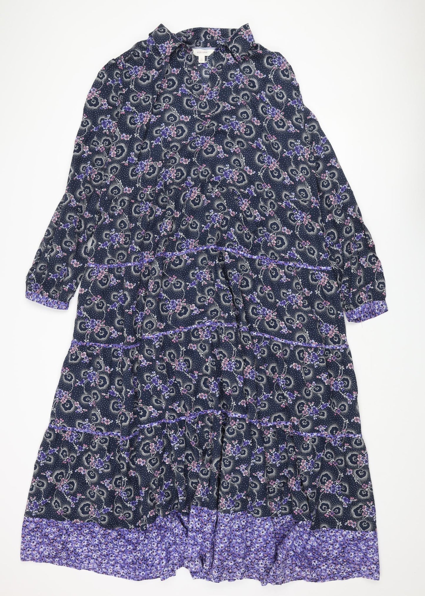 Per Una Womens Blue Floral Cotton Maxi Size 16 Collared Pullover