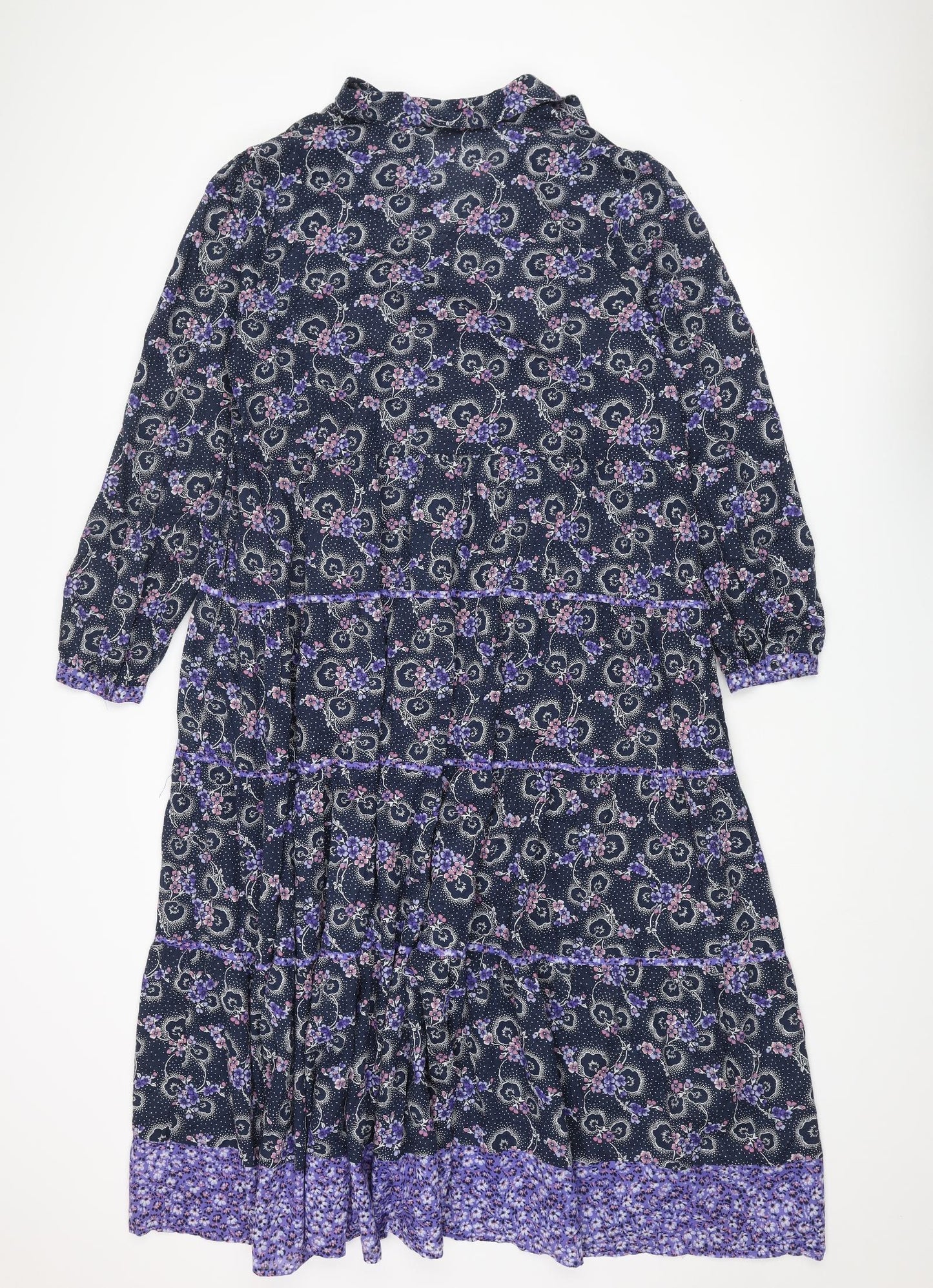 Per Una Womens Blue Floral Cotton Maxi Size 16 Collared Pullover
