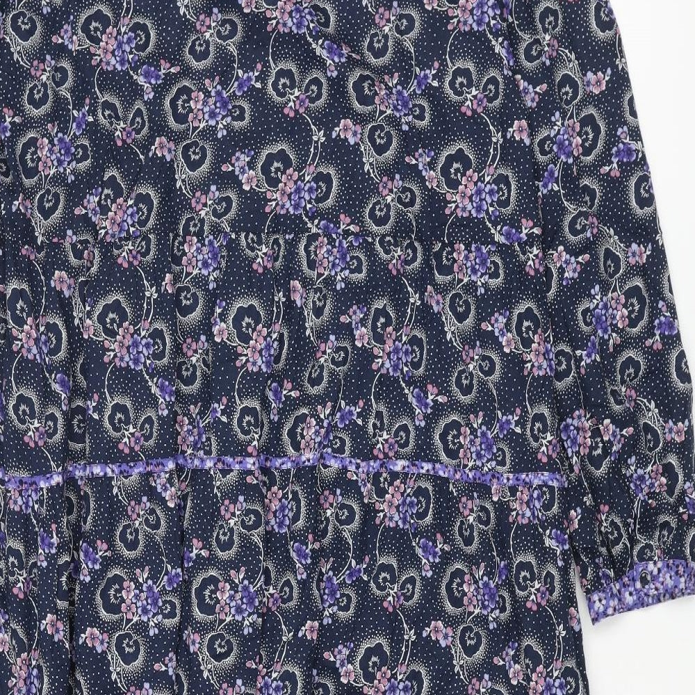 Per Una Womens Blue Floral Cotton Maxi Size 16 Collared Pullover