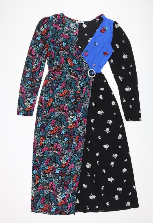 Topshop Womens Multicoloured Floral Polyester Maxi Size 12 V-Neck Button