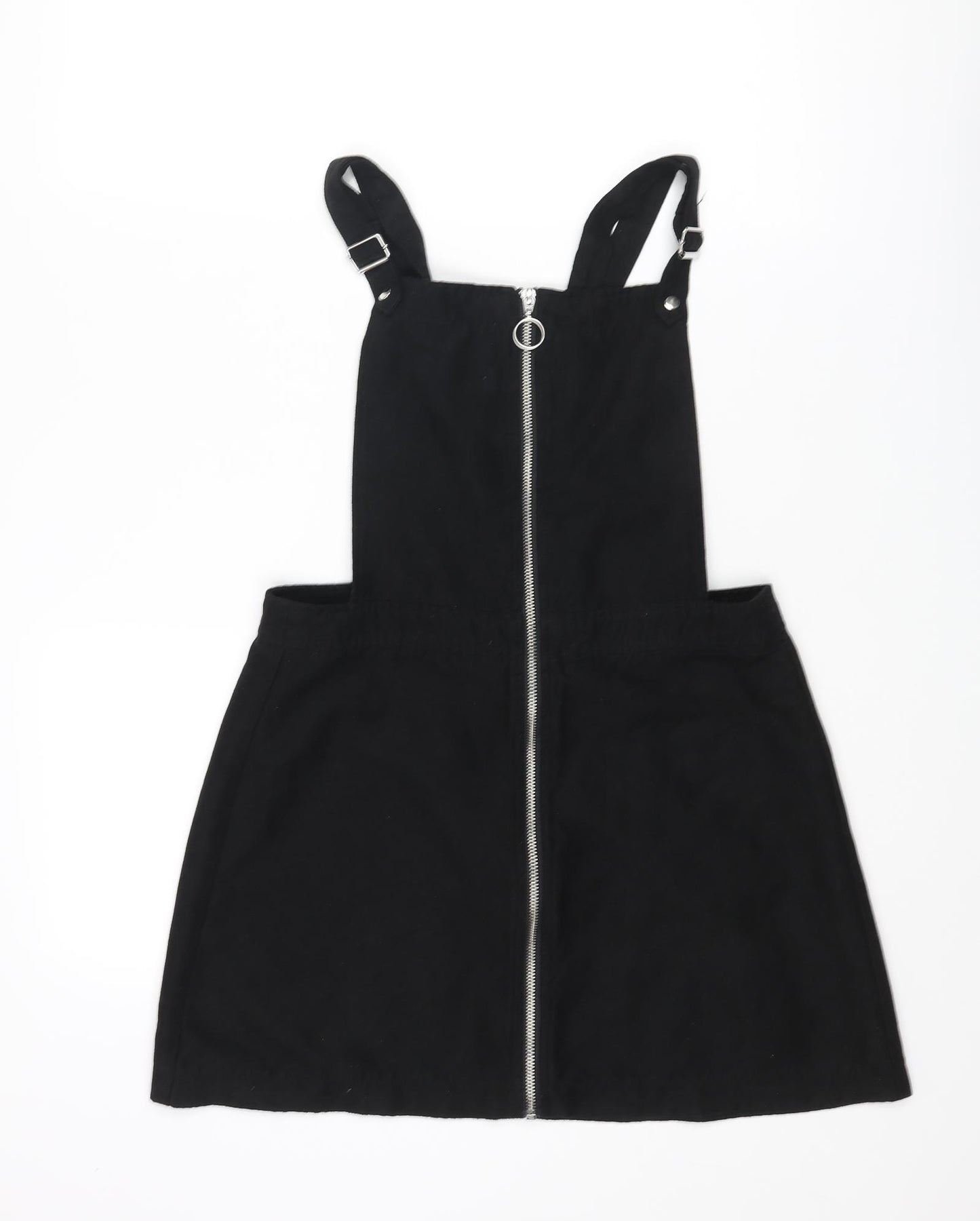 Divided by H&M Womens Black Polyester Pinafore/Dungaree Dress Size 12 Square Neck Zip