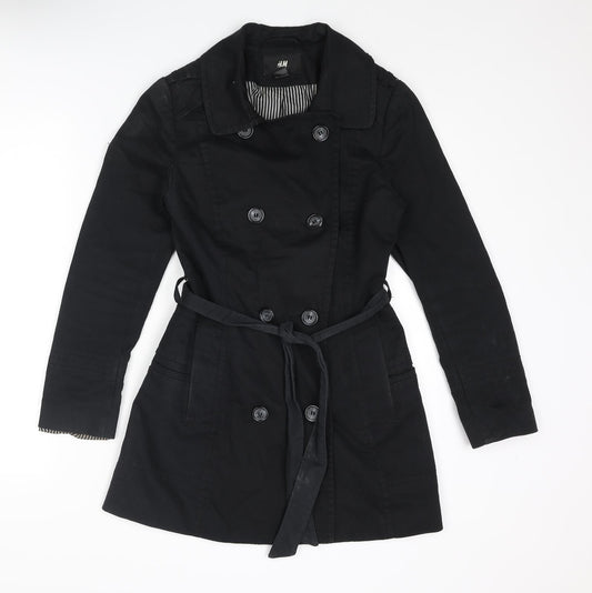 H&M Womens Black Overcoat Coat Size 6 Button