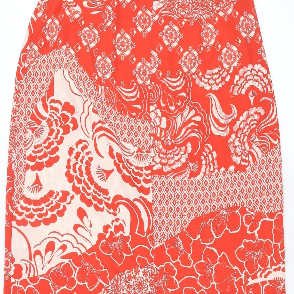 River Island Womens Red Geometric Polyester A-Line Skirt Size 12 Zip