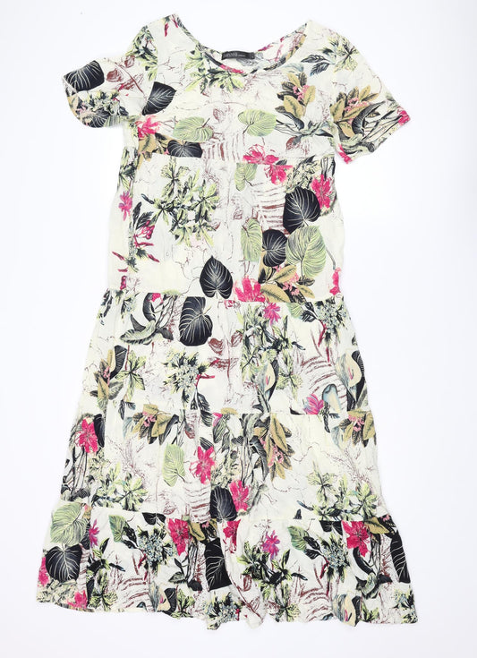 Zanzea Womens Multicoloured Floral Polyester T-Shirt Dress Size S Round Neck Pullover