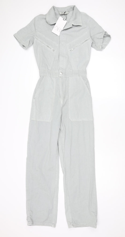 Zara Womens Grey Cotton Jumpsuit One-Piece Size XS L27 in Snap