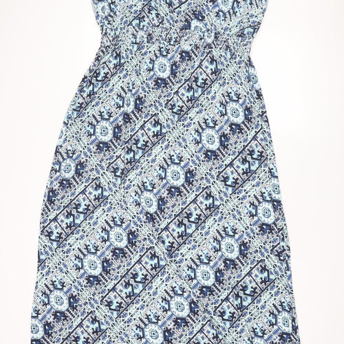 ESMARA Womens Blue Geometric Viscose Maxi Size XL V-Neck Pullover