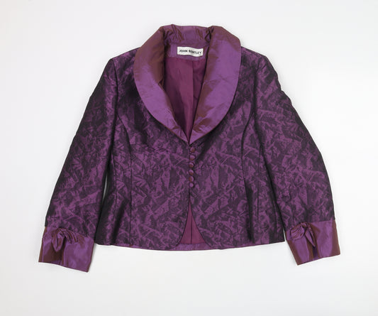 John Bentley Womens Purple Geometric Jacket Blazer Size 12 Button