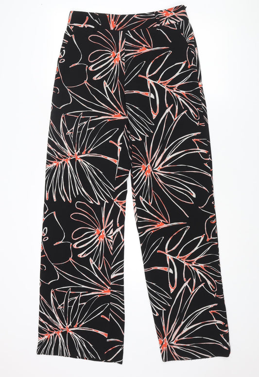 Adolfo Domínguez Womens Black Geometric Polyester Trousers Size 10 L34 in Regular Zip - Leaf Print