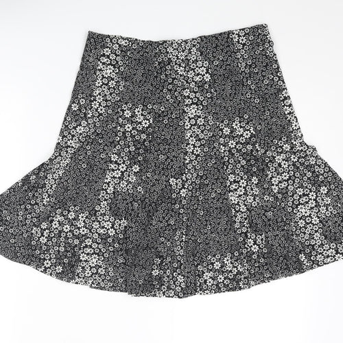 Marks and Spencer Womens Black Floral Viscose Swing Skirt Size 10