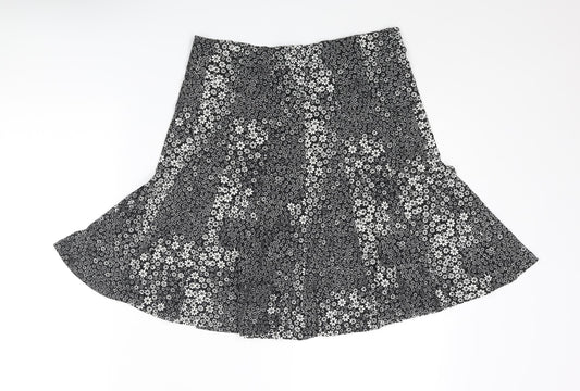 Marks and Spencer Womens Black Floral Viscose Swing Skirt Size 10