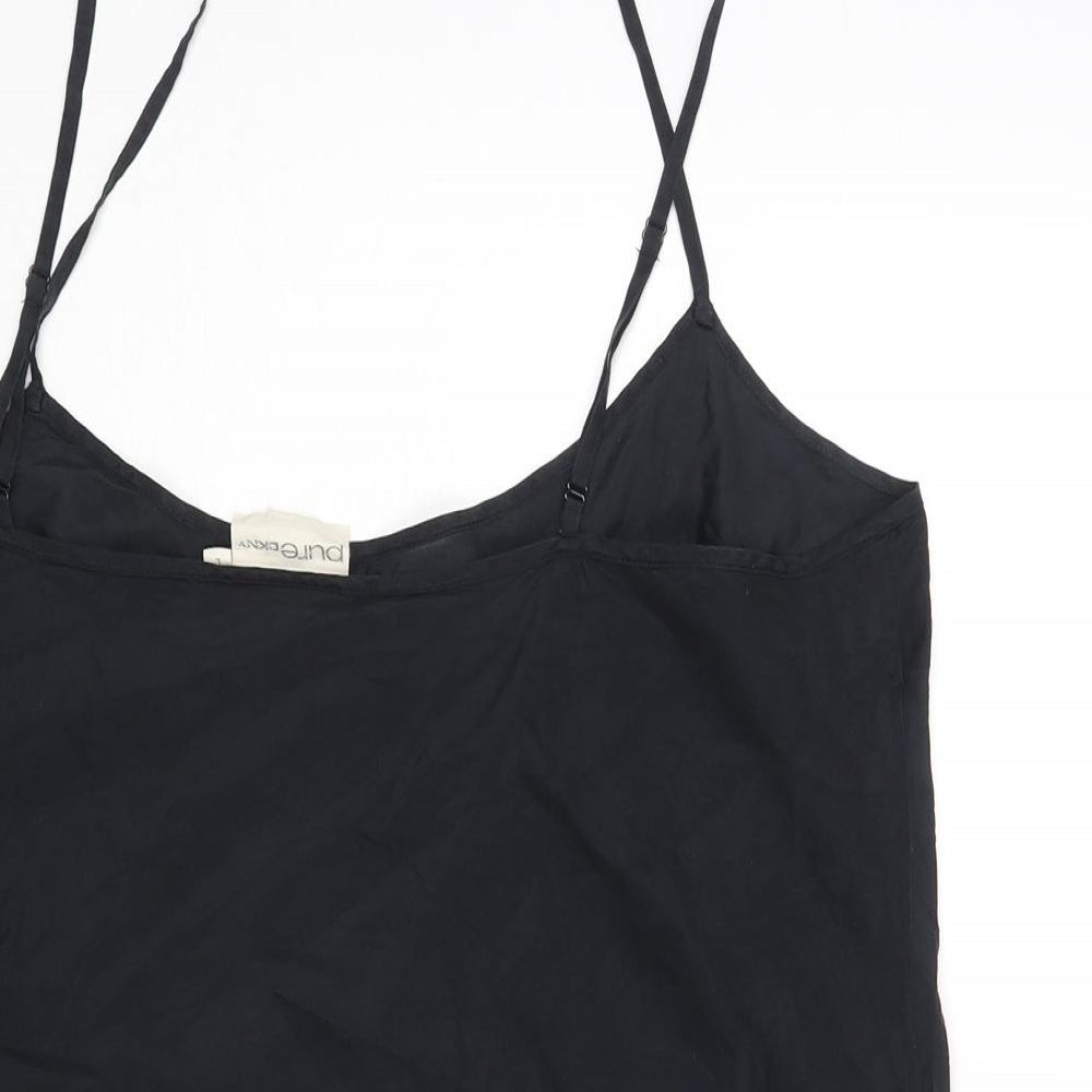 DKNY Pure Womens Black Silk Camisole Tank Size L Scoop Neck