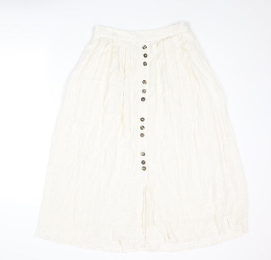 C&A Womens Ivory Viscose Pleated Skirt Size 12 Zip