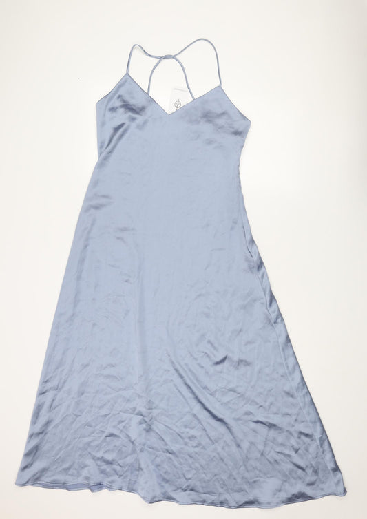Stradivarius Womens Blue Polyester Slip Dress Size M V-Neck Pullover