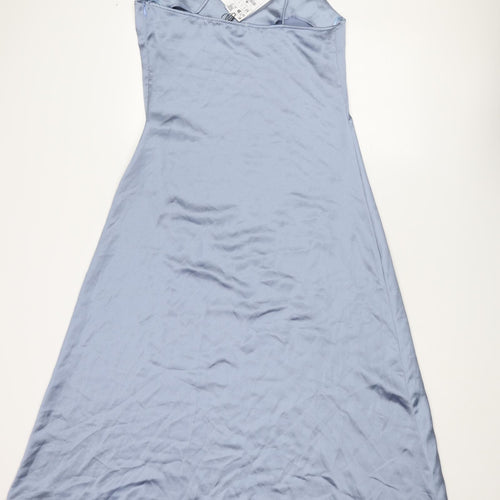 Stradivarius Womens Blue Polyester Slip Dress Size M V-Neck Pullover
