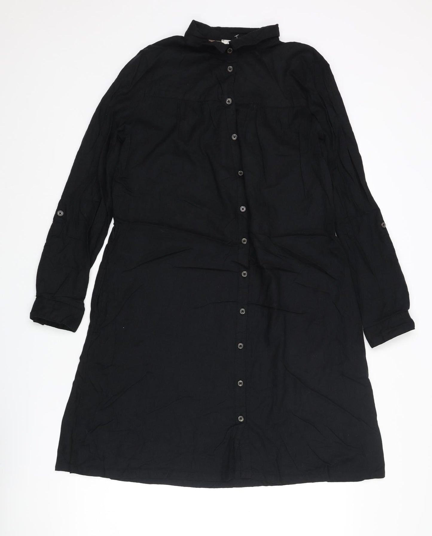 Fat Face Womens Black Cotton Shirt Dress Size 10 Collared Button
