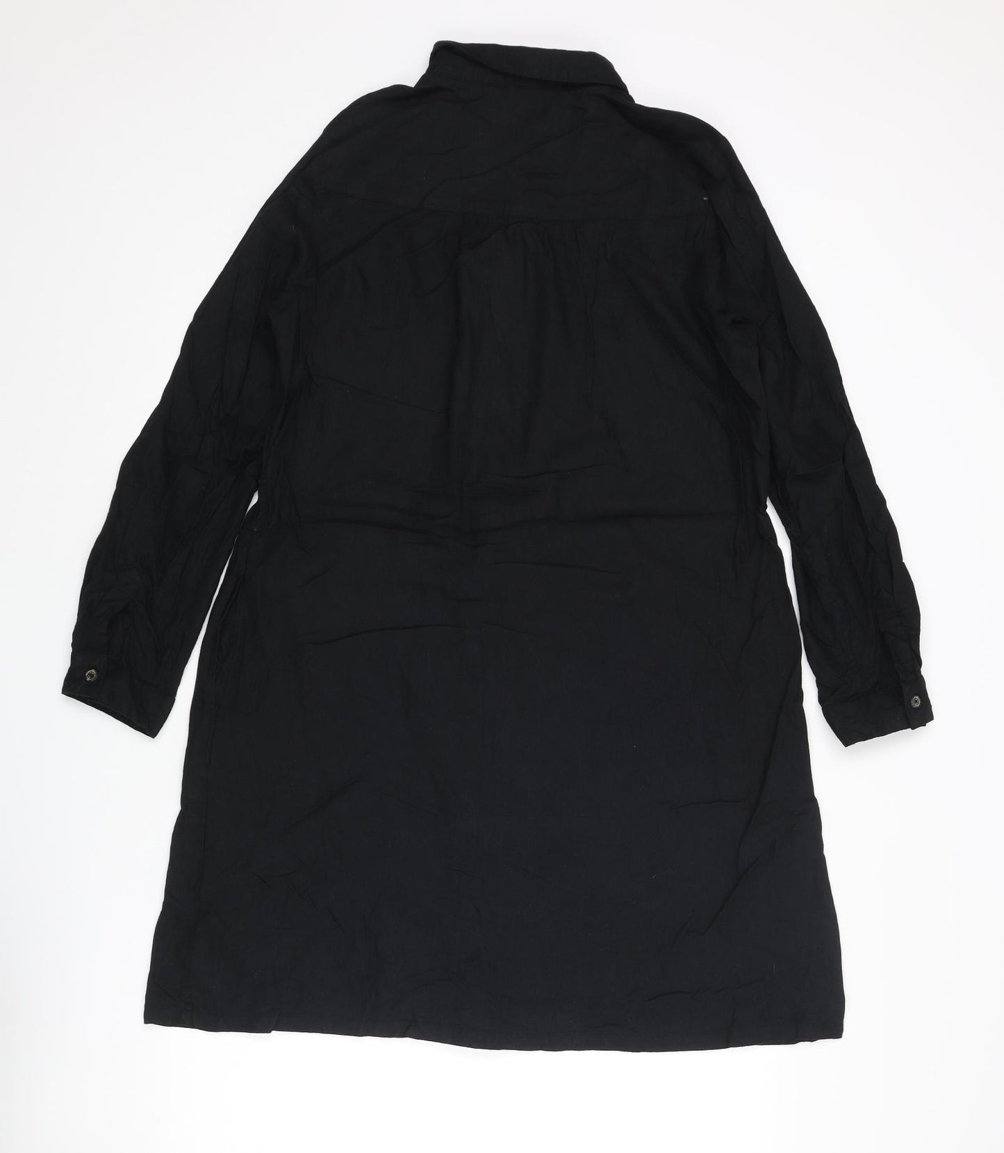 Fat Face Womens Black Cotton Shirt Dress Size 10 Collared Button