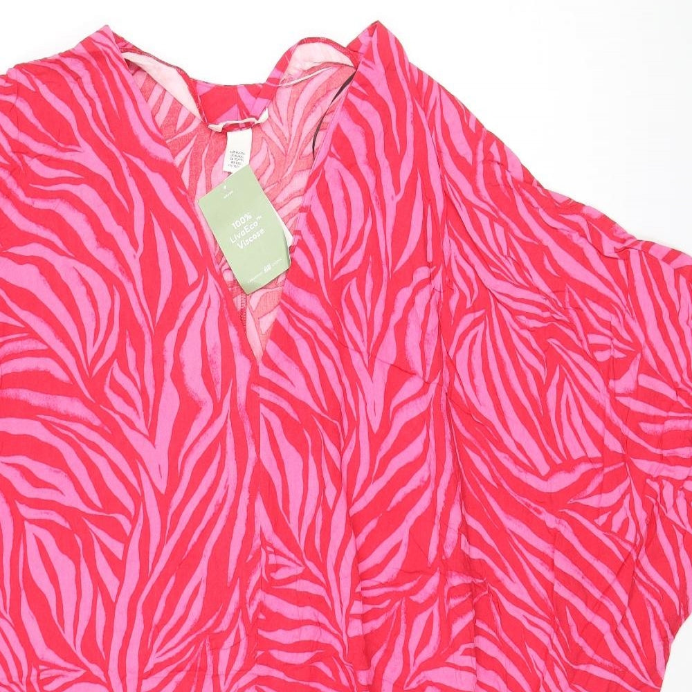 H&M Womens Pink Animal Print Viscose Shift Size XL V-Neck Pullover - Size XL - XXL