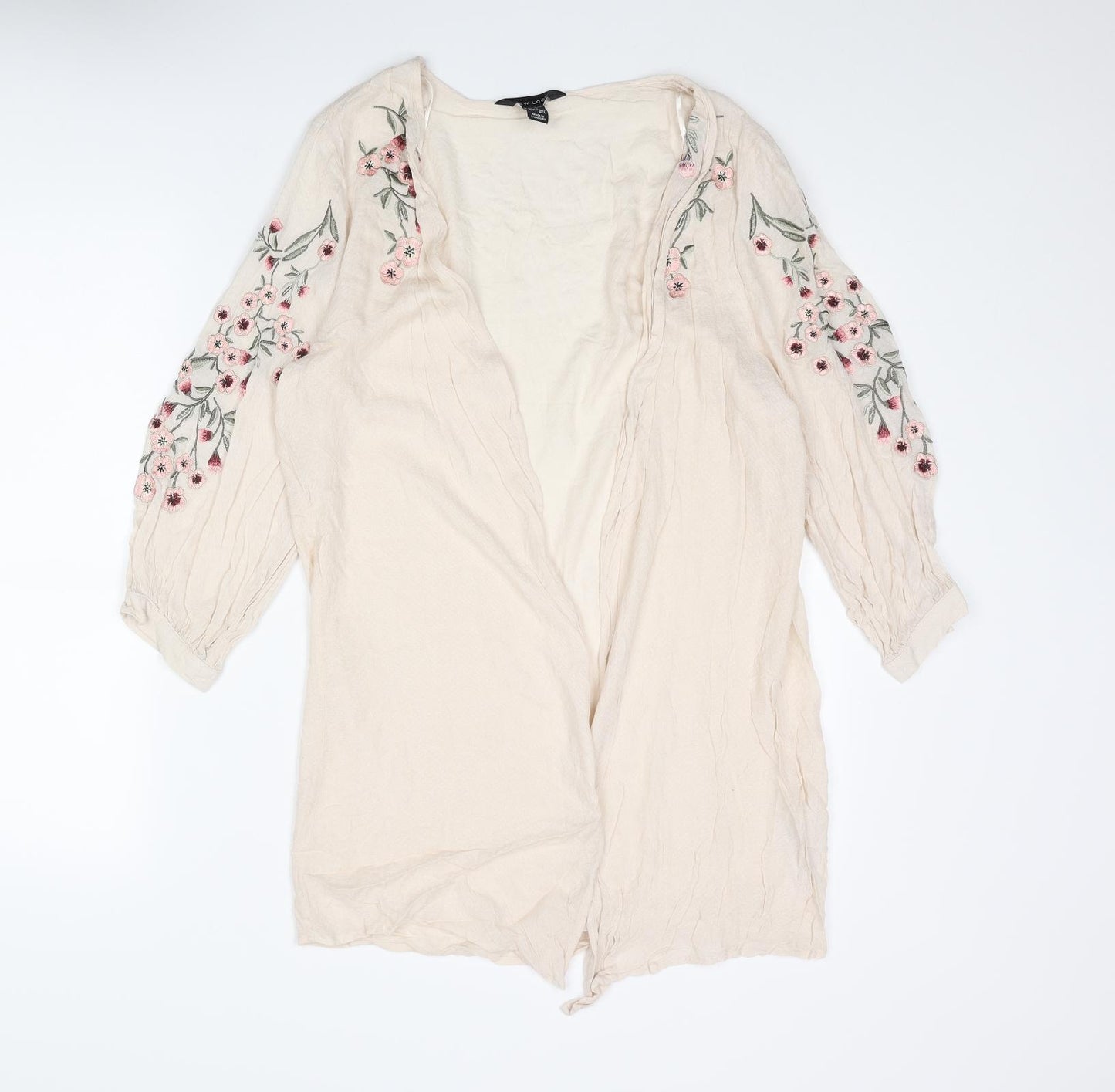 New Look Womens Beige Floral Viscose Kimono Blouse Size 8 V-Neck