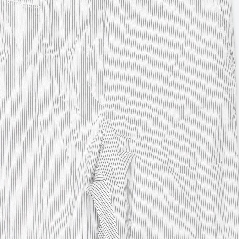 Marks and Spencer Womens Grey Striped Cotton Cropped Trousers Size 14 L24 in Regular Zip