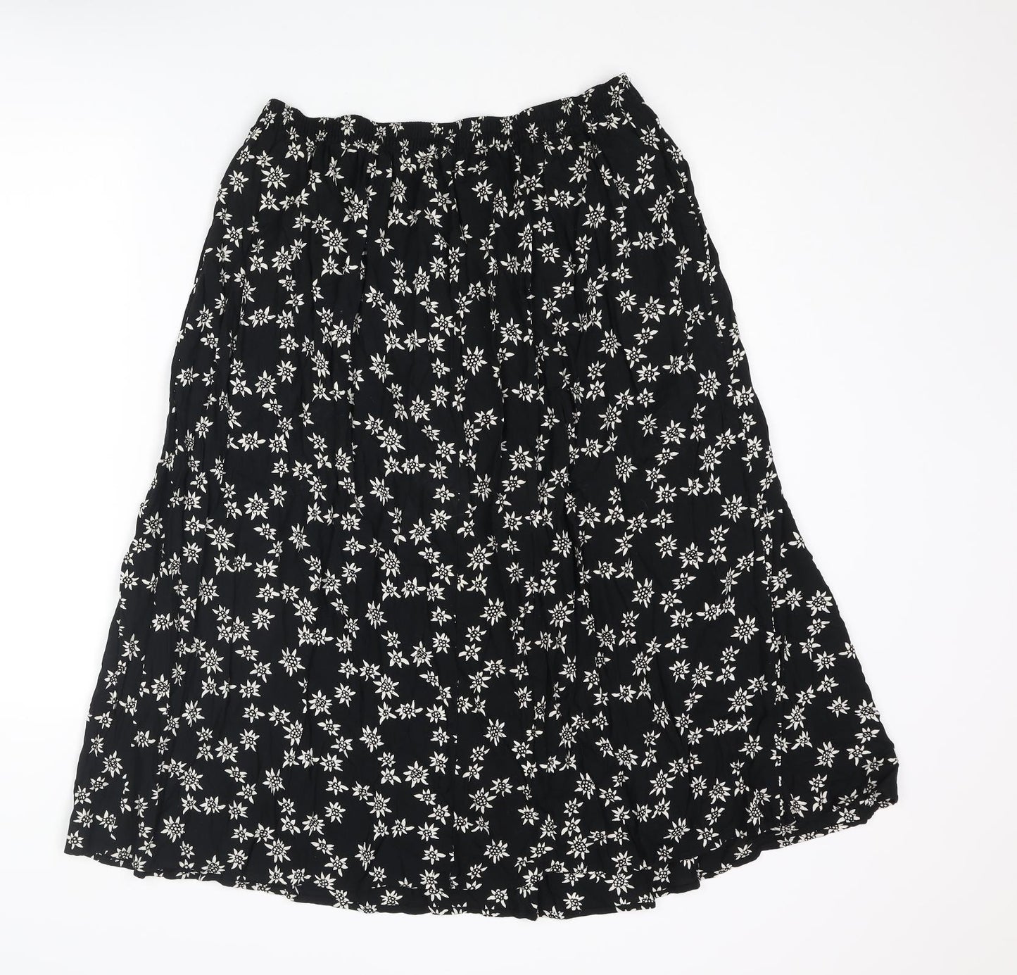 St Michael Womens Black Floral Viscose Swing Skirt Size 18