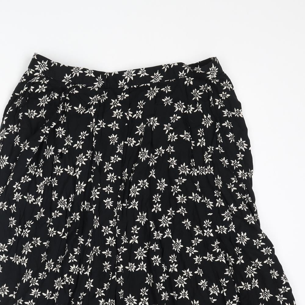 St Michael Womens Black Floral Viscose Swing Skirt Size 18