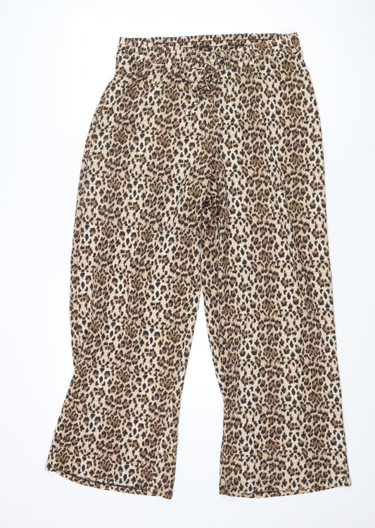 Max Womens Brown Animal Print Polyester Jogger Trousers Size L L28 in Regular Drawstring - Leopard Print