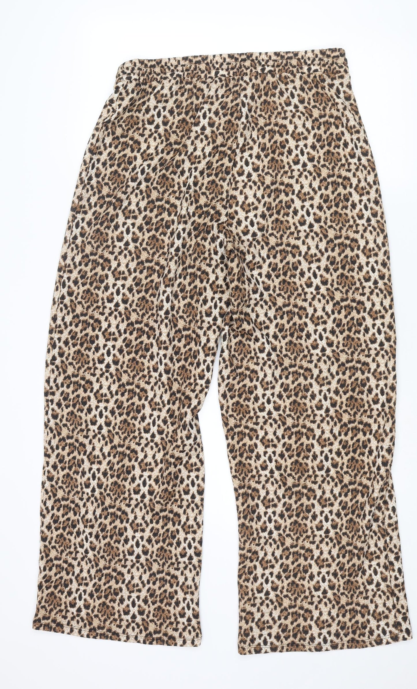 Max Womens Brown Animal Print Polyester Jogger Trousers Size L L28 in Regular Drawstring - Leopard Print