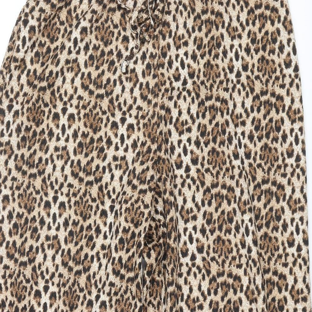 Max Womens Brown Animal Print Polyester Jogger Trousers Size L L28 in Regular Drawstring - Leopard Print