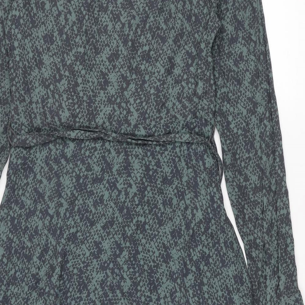 Sandwich Womens Green Animal Print Viscose Shirt Dress Size 8 Collared Button - Snake Print
