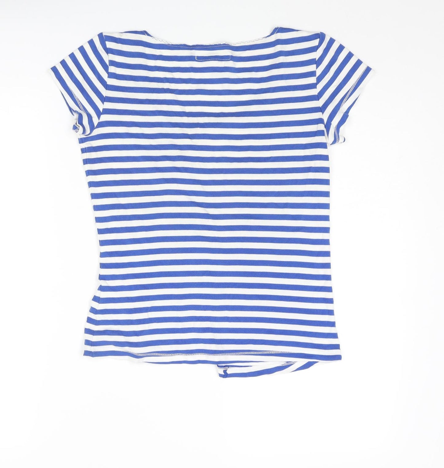 Crimson Womens Blue Striped Cotton Basic T-Shirt Size 8 Scoop Neck