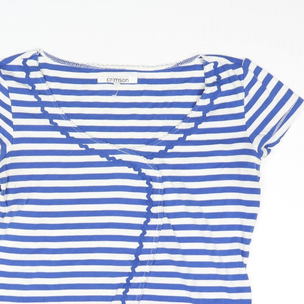 Crimson Womens Blue Striped Cotton Basic T-Shirt Size 8 Scoop Neck