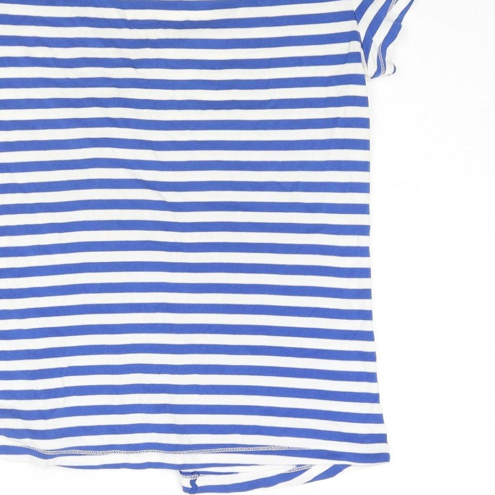 Crimson Womens Blue Striped Cotton Basic T-Shirt Size 8 Scoop Neck