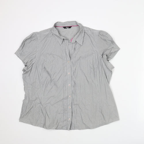 Marks and Spencer Womens Grey Striped Cotton Basic Button-Up Size 20 Collared