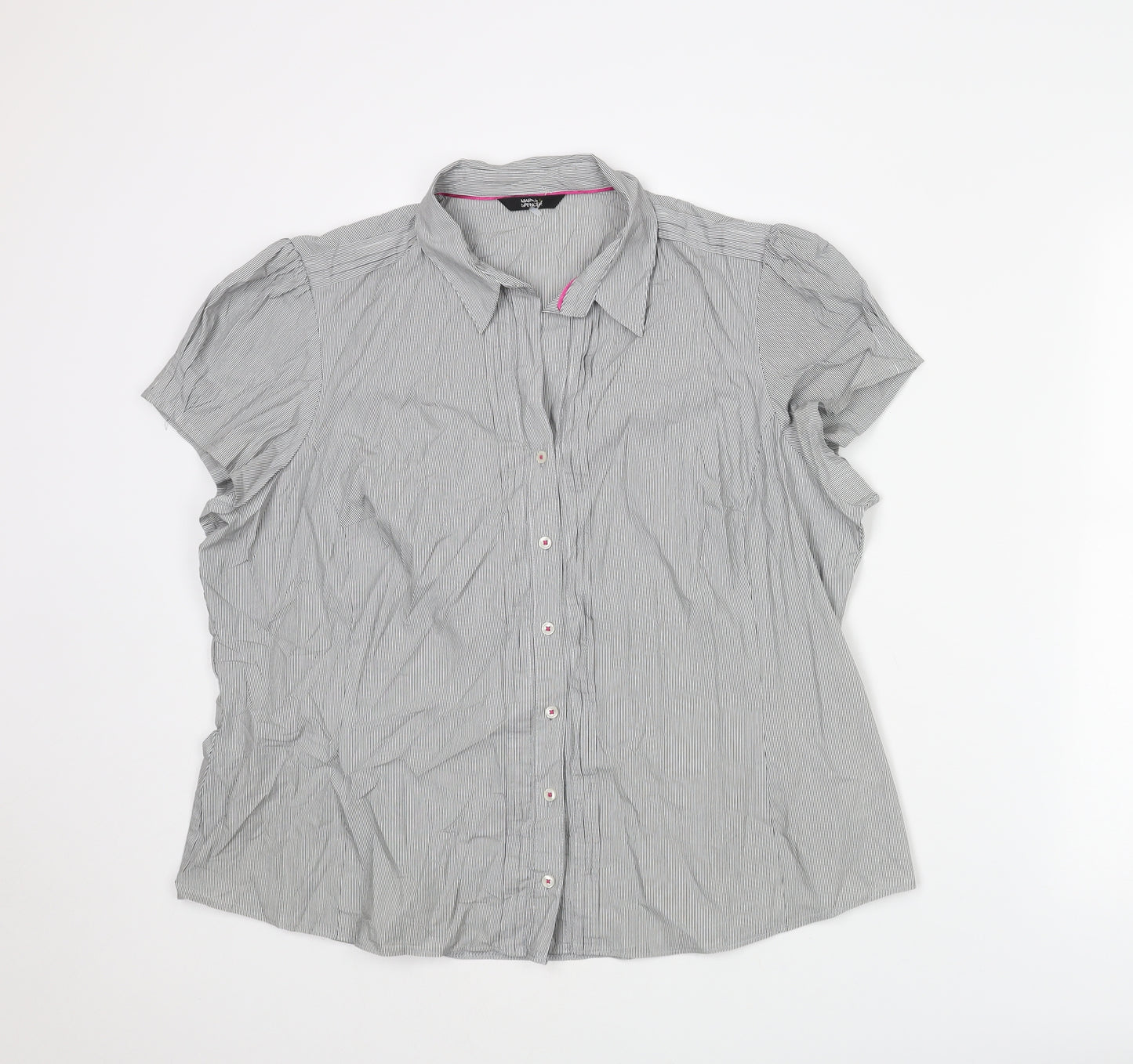 Marks and Spencer Womens Grey Striped Cotton Basic Button-Up Size 20 Collared
