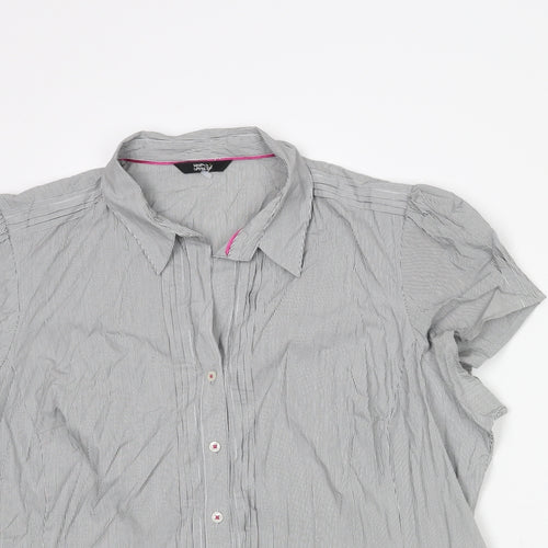 Marks and Spencer Womens Grey Striped Cotton Basic Button-Up Size 20 Collared