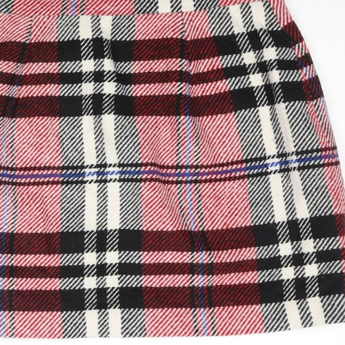 Topshop Womens Red Plaid Polyester A-Line Skirt Size 8 Zip