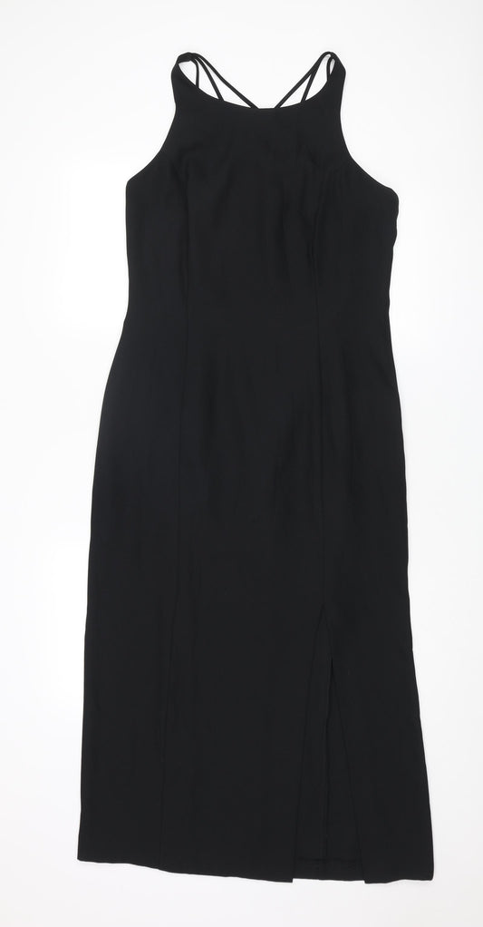 Richards Womens Black Polyester Slip Dress Size 14 Scoop Neck Zip