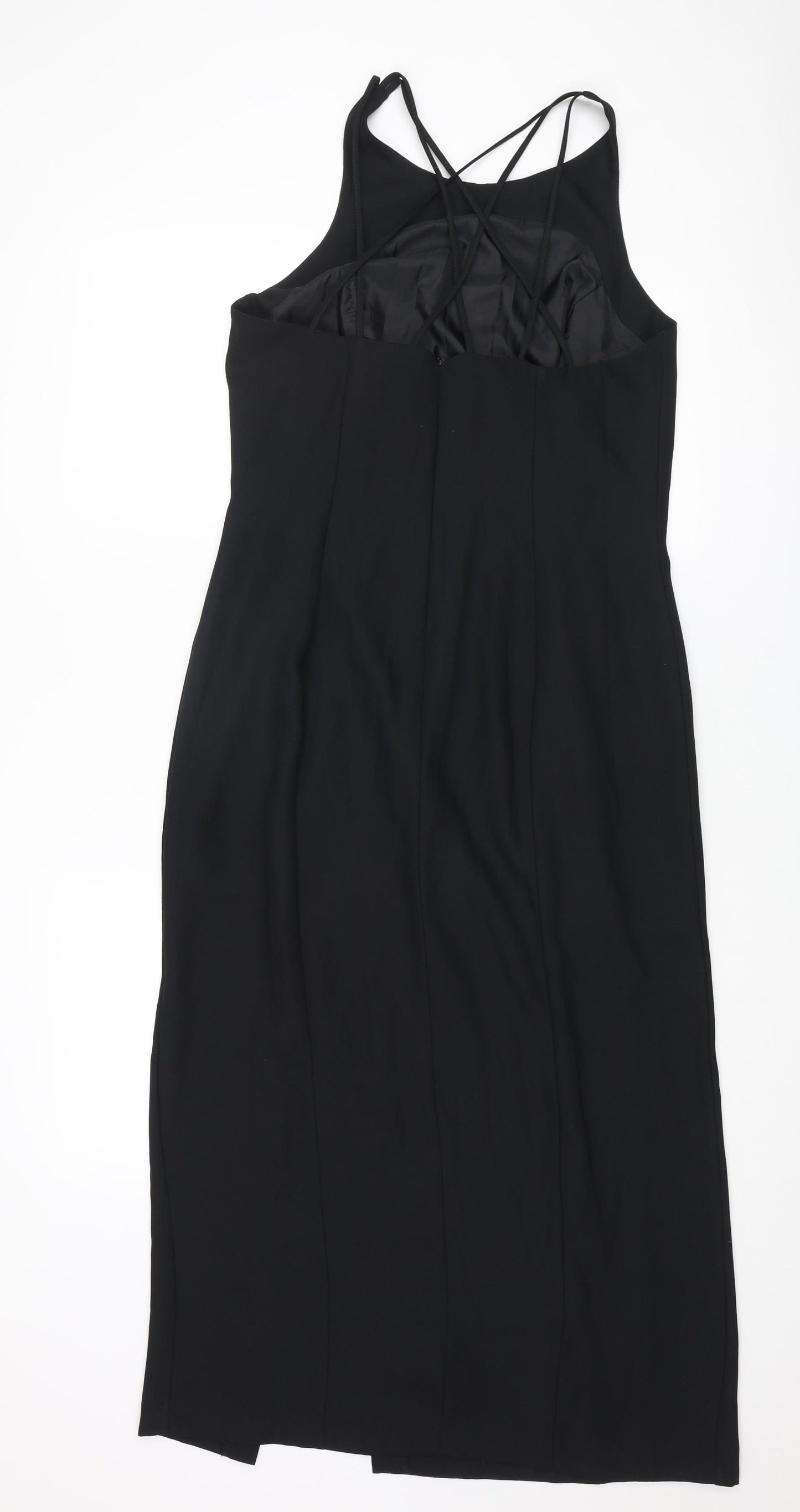 Richards Womens Black Polyester Slip Dress Size 14 Scoop Neck Zip