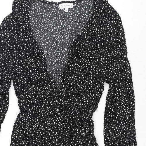 Warehouse Womens Black Geometric Viscose Mini Size 10 Collared Tie - Star Print