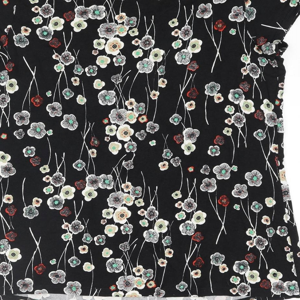 Marks and Spencer Womens Black Floral Viscose Basic T-Shirt Size 18 Round Neck