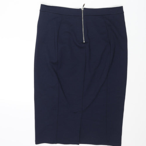 Marks and Spencer Womens Blue Viscose Straight & Pencil Skirt Size 10 Zip