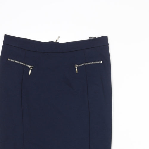 Marks and Spencer Womens Blue Viscose Straight & Pencil Skirt Size 10 Zip