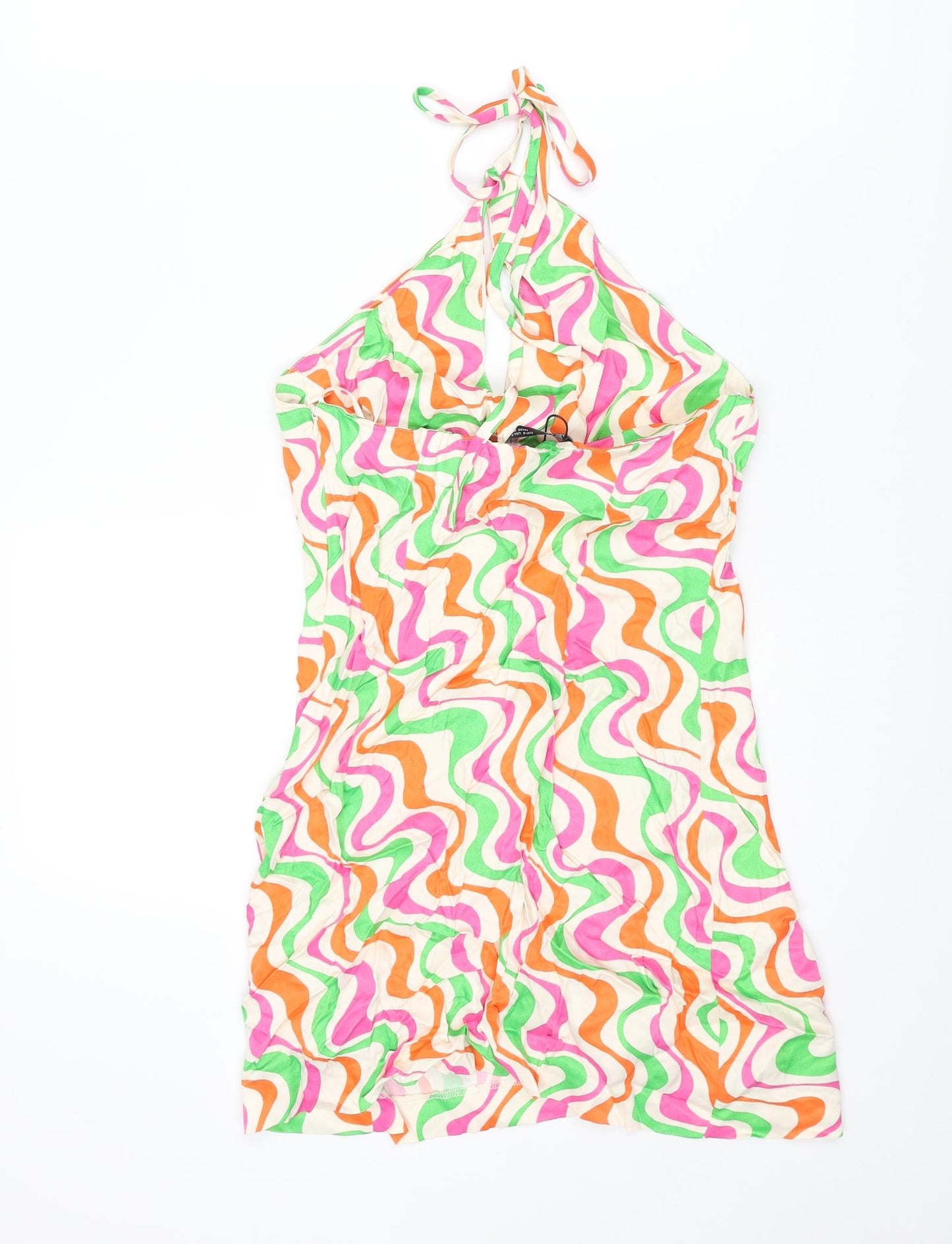 Zara Womens Multicoloured Geometric Viscose Mini Size S Halter Zip